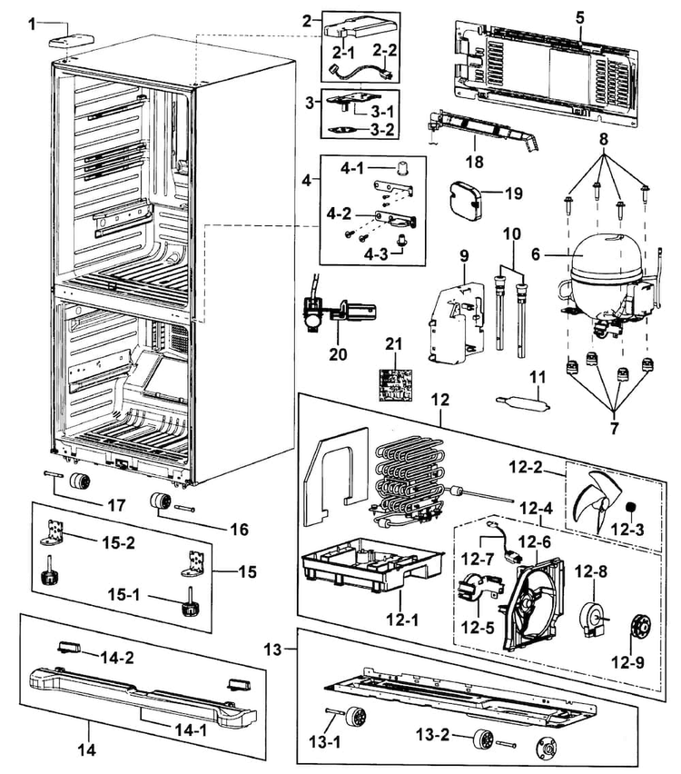 Cabinet Diagram and Parts List for RB217ABBP XAA-0000 Samsung Refrigerator