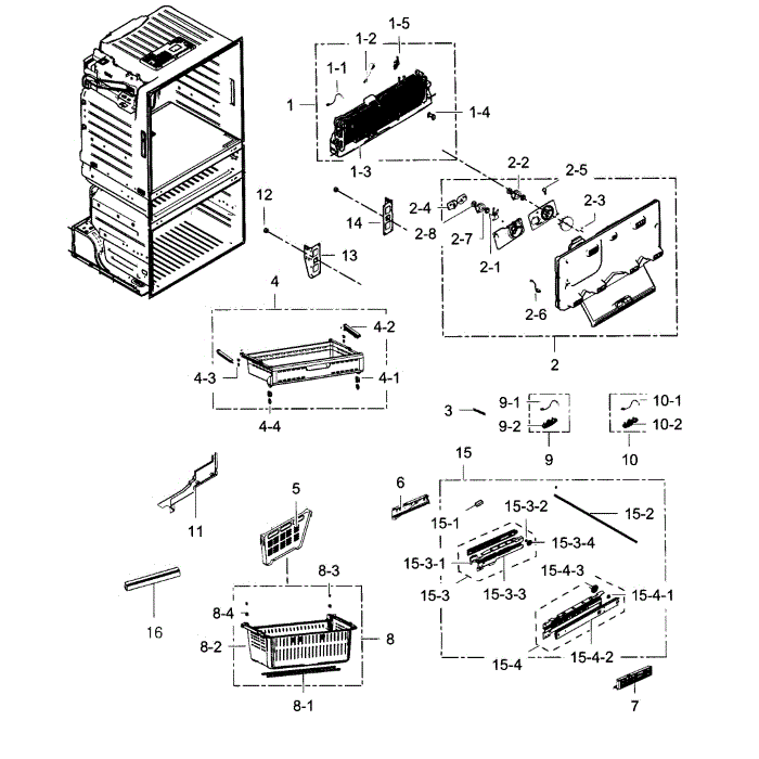 Freezer Diagram and Parts List for RF25HMEDBWW AA-01 Samsung Refrigerator