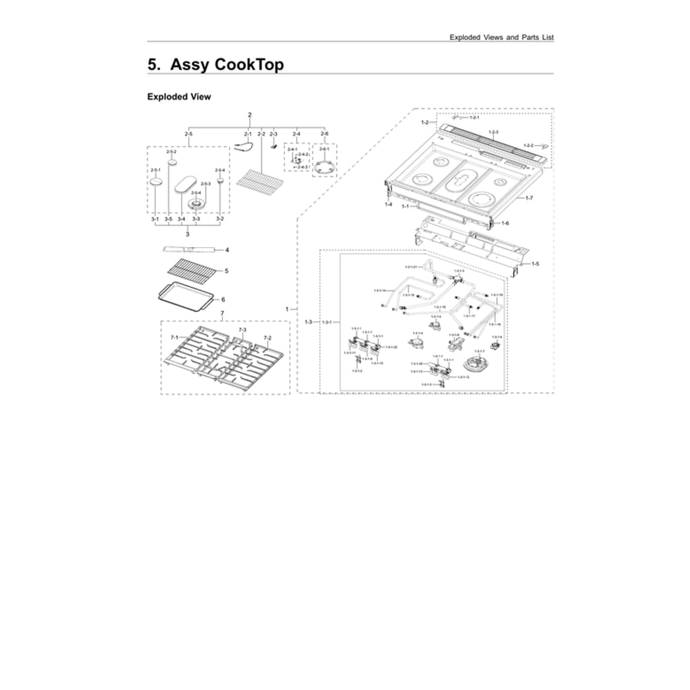 Cooktop Assembly Diagram and Parts List for NX60T8711SG AA-00 Samsung Range