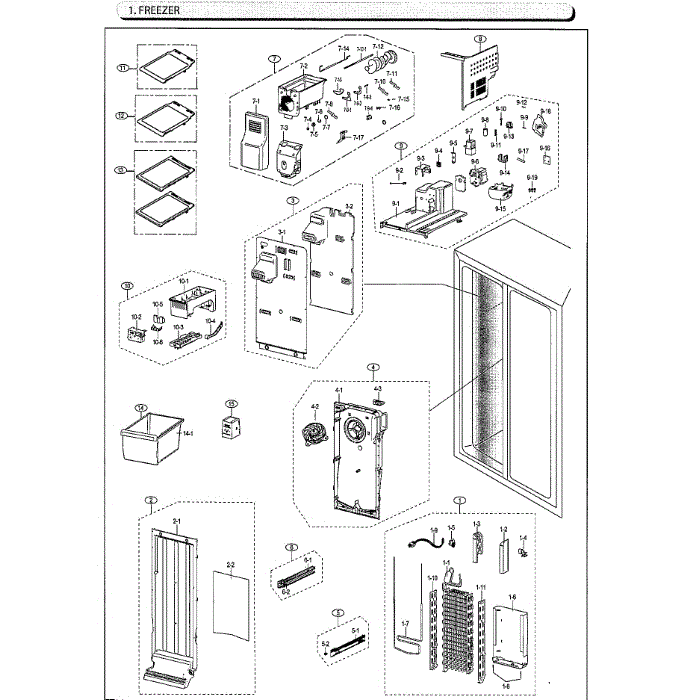 Freezer Diagram and Parts List for RS25J500DSG AA-01 Samsung Refrigerator