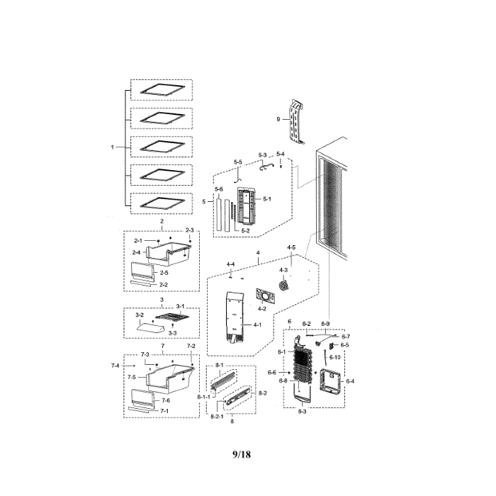 Freezer Diagram and Parts List for RSG307AABP XAA-04 Samsung Refrigerator