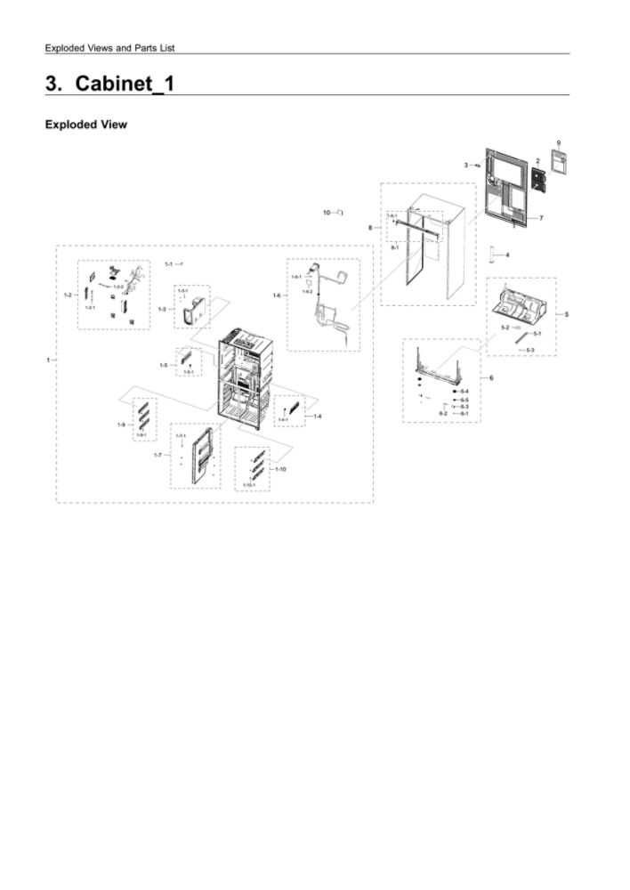 Cabinet 1 Diagram and Parts List for RF28N9780SG AA-02 Samsung Refrigerator