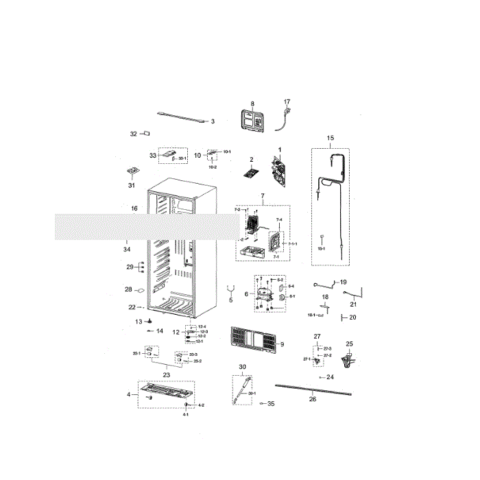 Cabinet Compartment Diagram and Parts List for RT21M6213SR AA-01 Samsung Refrigerator
