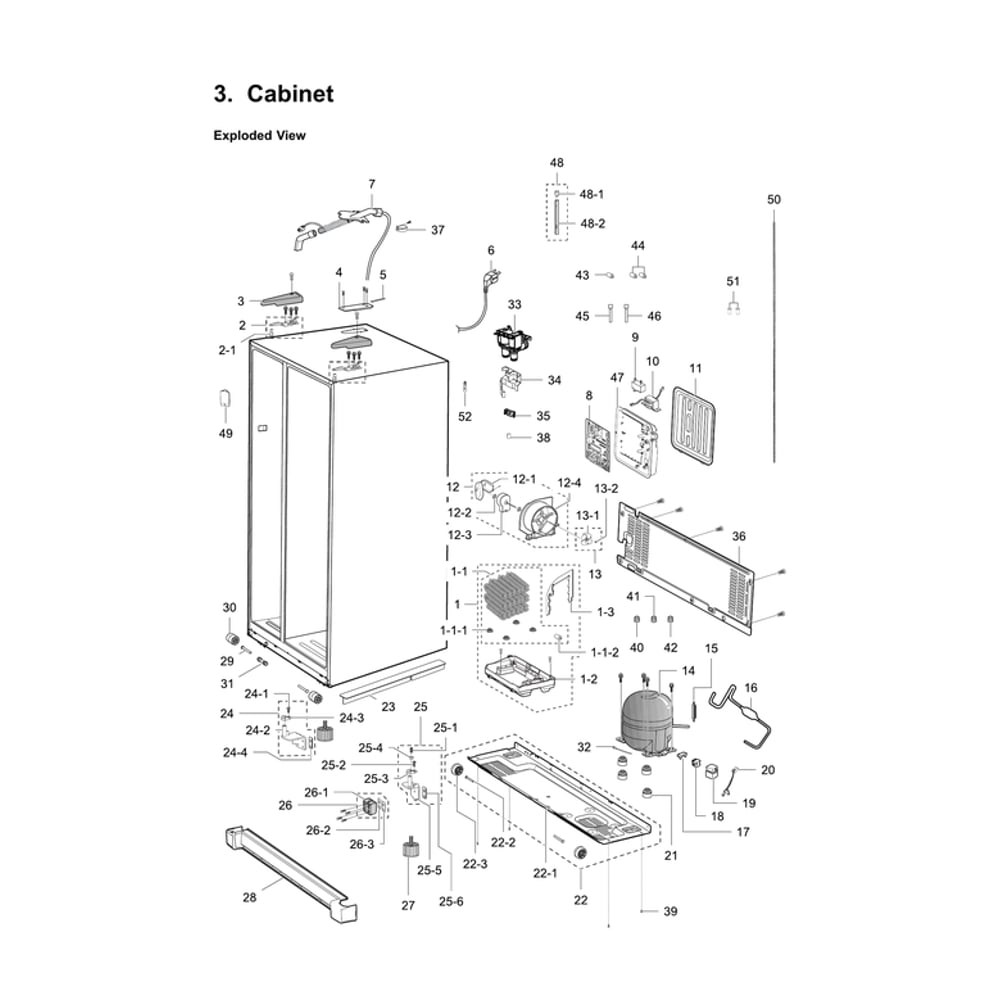 Cabinet Parts Diagram and Parts List for RS2630W (XAA)(0000) Samsung Refrigerator