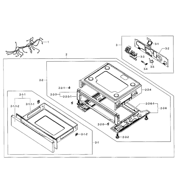Drawer Assy Diagram and Parts List for NX583G0VBSR AA-0001 Samsung Range