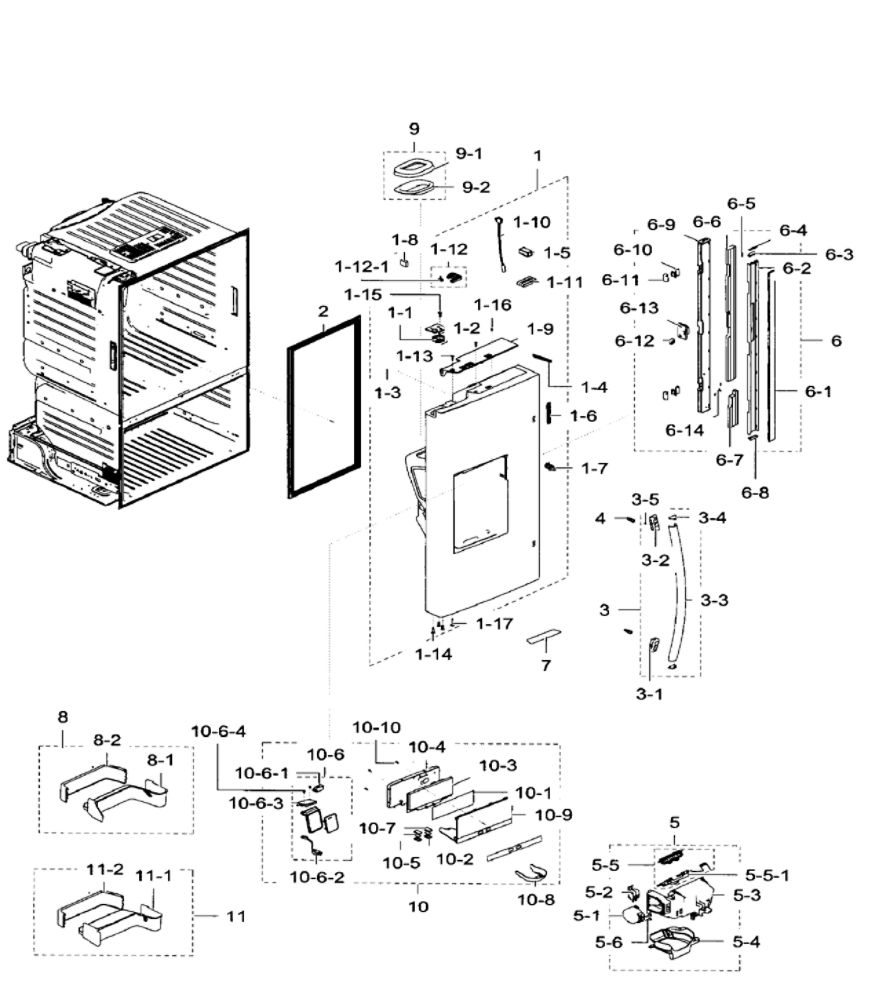Left Door Diagram and Parts List for RF28HFEDTSR AA-08 Samsung Refrigerator