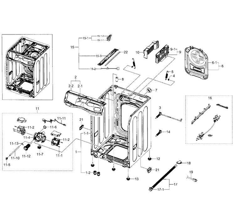 Frame Diagram and Parts List for WF520ABP XAA-0003 Samsung Washer