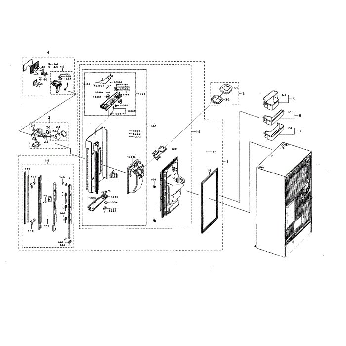 Left Fridge Door Diagram and Parts List for RF22N9781SG AA-00 Samsung Refrigerator
