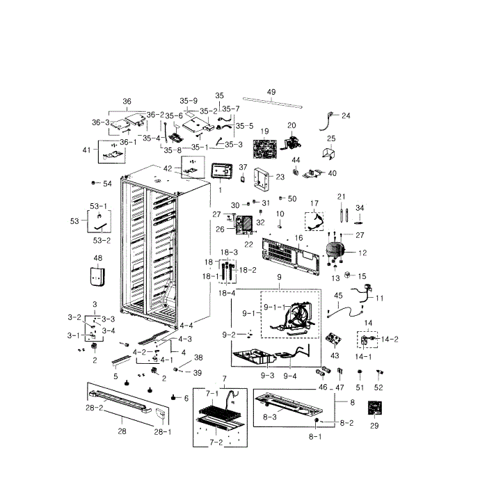Cabinet Diagram and Parts List for RS22HDHPNSR AA-00 Samsung Refrigerator