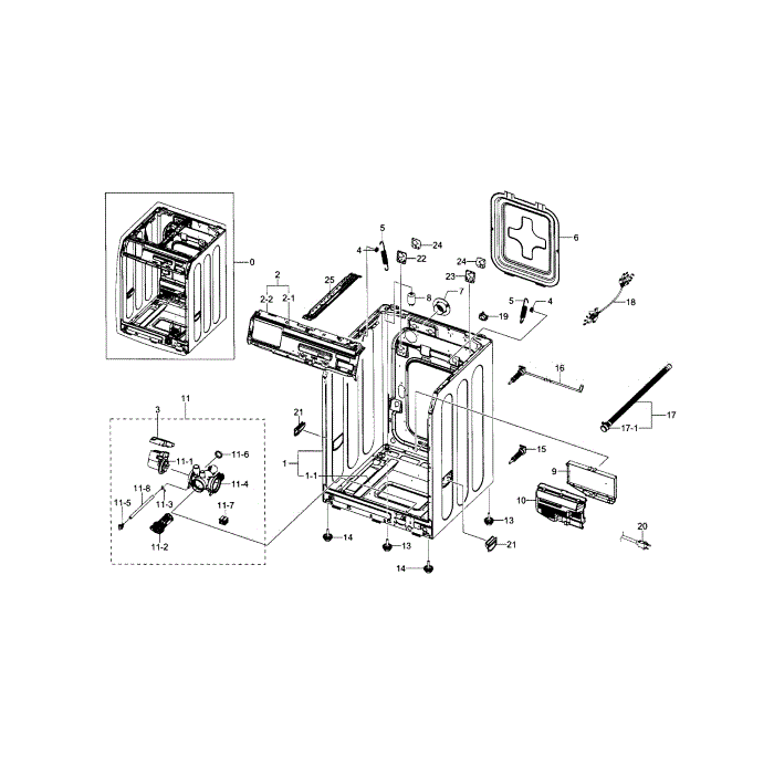 Frame And Cover Diagram and Parts List for WF330ANB XAA-07 Samsung Washer
