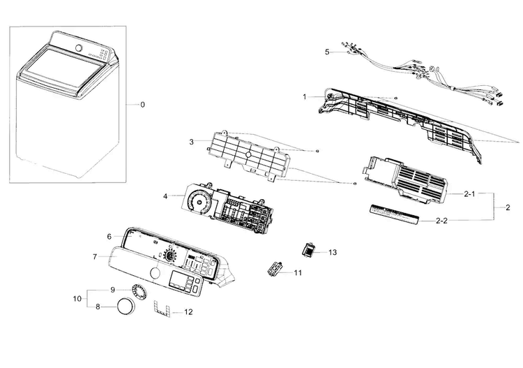 Control Panel Diagram and Parts List for WA48J7700AW A2-0000 Samsung Washer