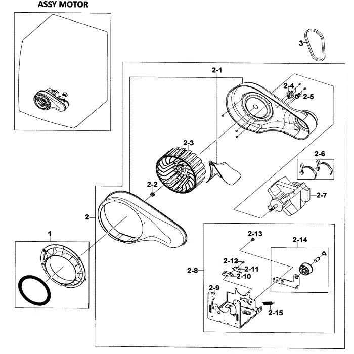 Motor Assembly Diagram and Parts List for DV520AEW XAA-01 Samsung Dryer