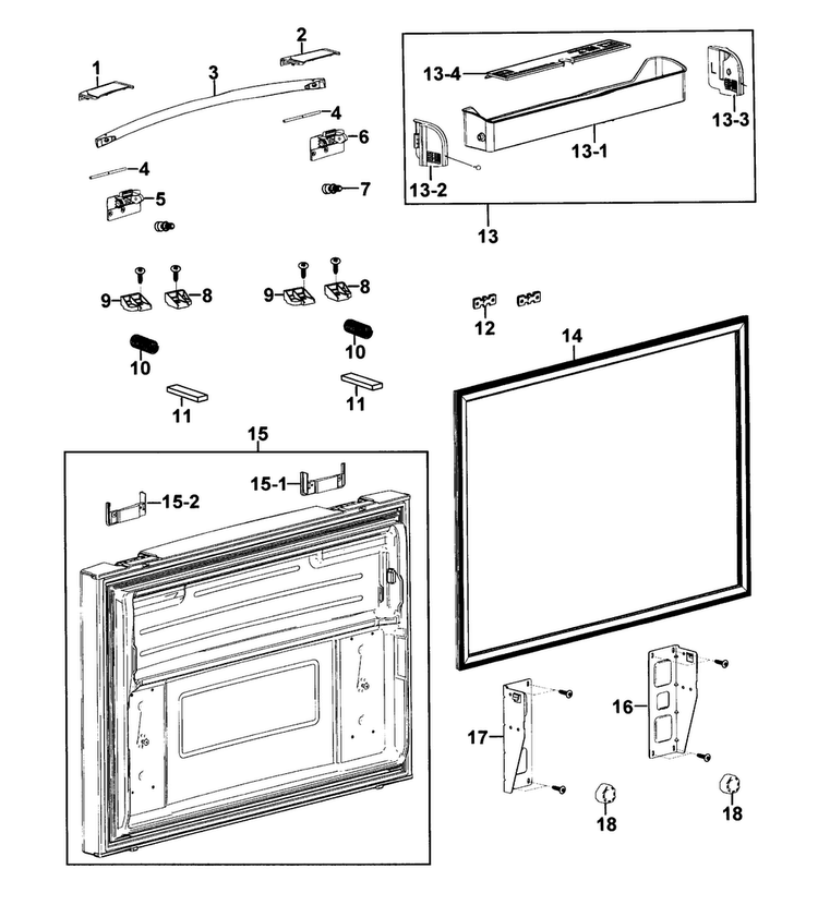 Freezer Door Diagram and Parts List for RFG293HAPN XAA-0000 Samsung Refrigerator