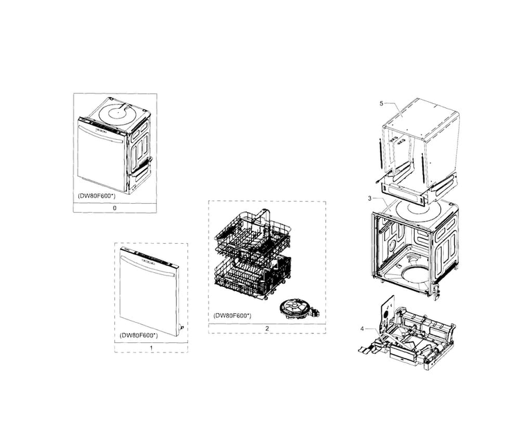 Main Assy Diagram and Parts List for DW80F600UTS AA-0001 Samsung Dishwasher