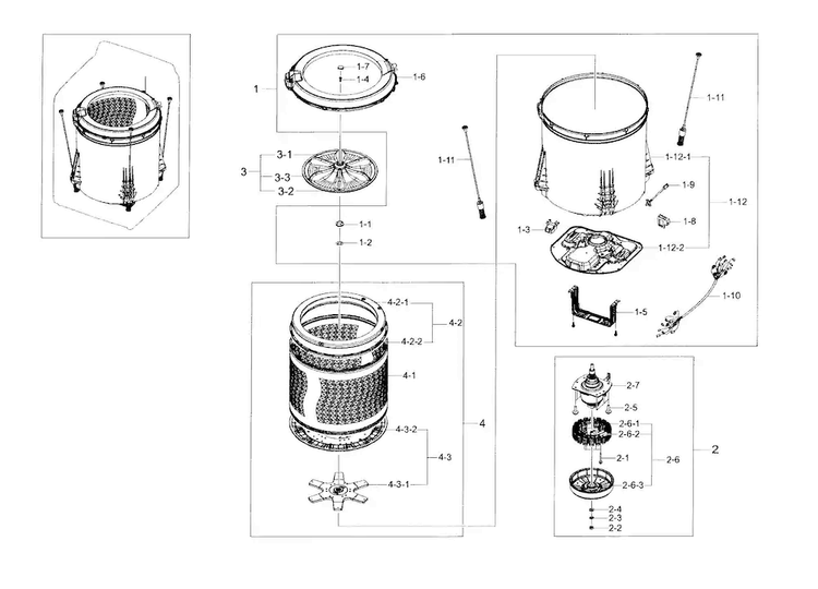 Tub Parts Diagram and Parts List for WA45H7000AW A2-0001 Samsung Washer
