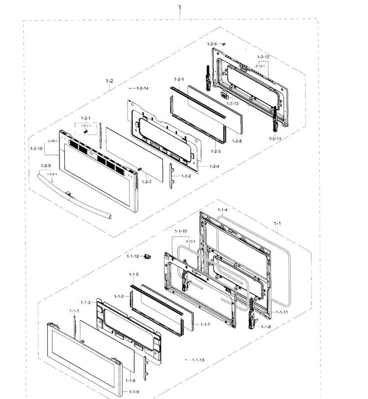 Door Diagram and Parts List for NE59J7850WS AA-0000 Samsung Range