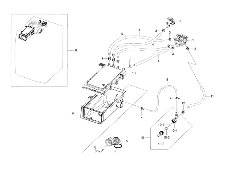 Housing-drawer Diagram and Parts List for WF42H5200AF A2-0000 Samsung Washer