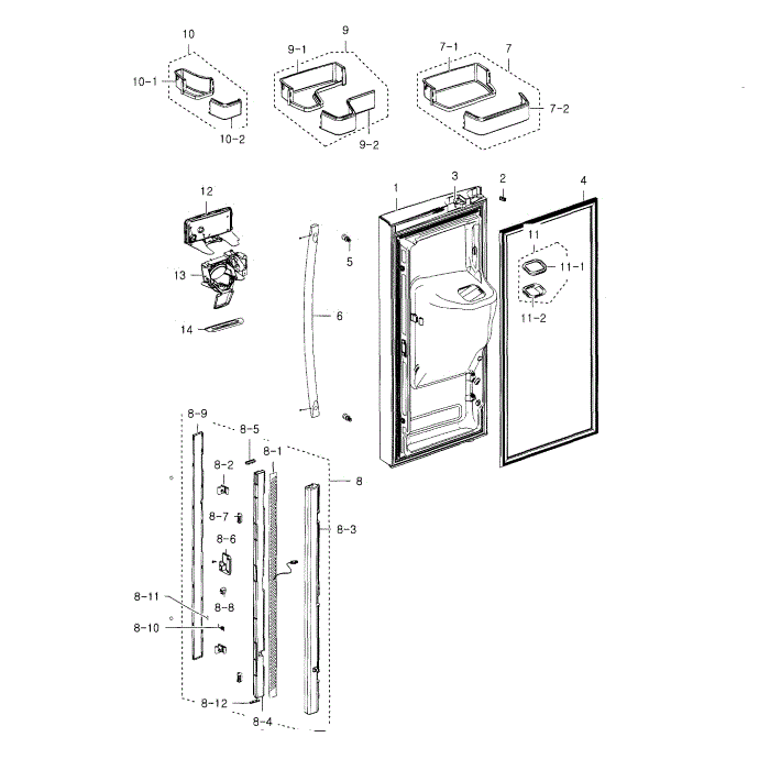 Fridge Door L Diagram and Parts List for RFG237AABP XAA-03 Samsung Refrigerator
