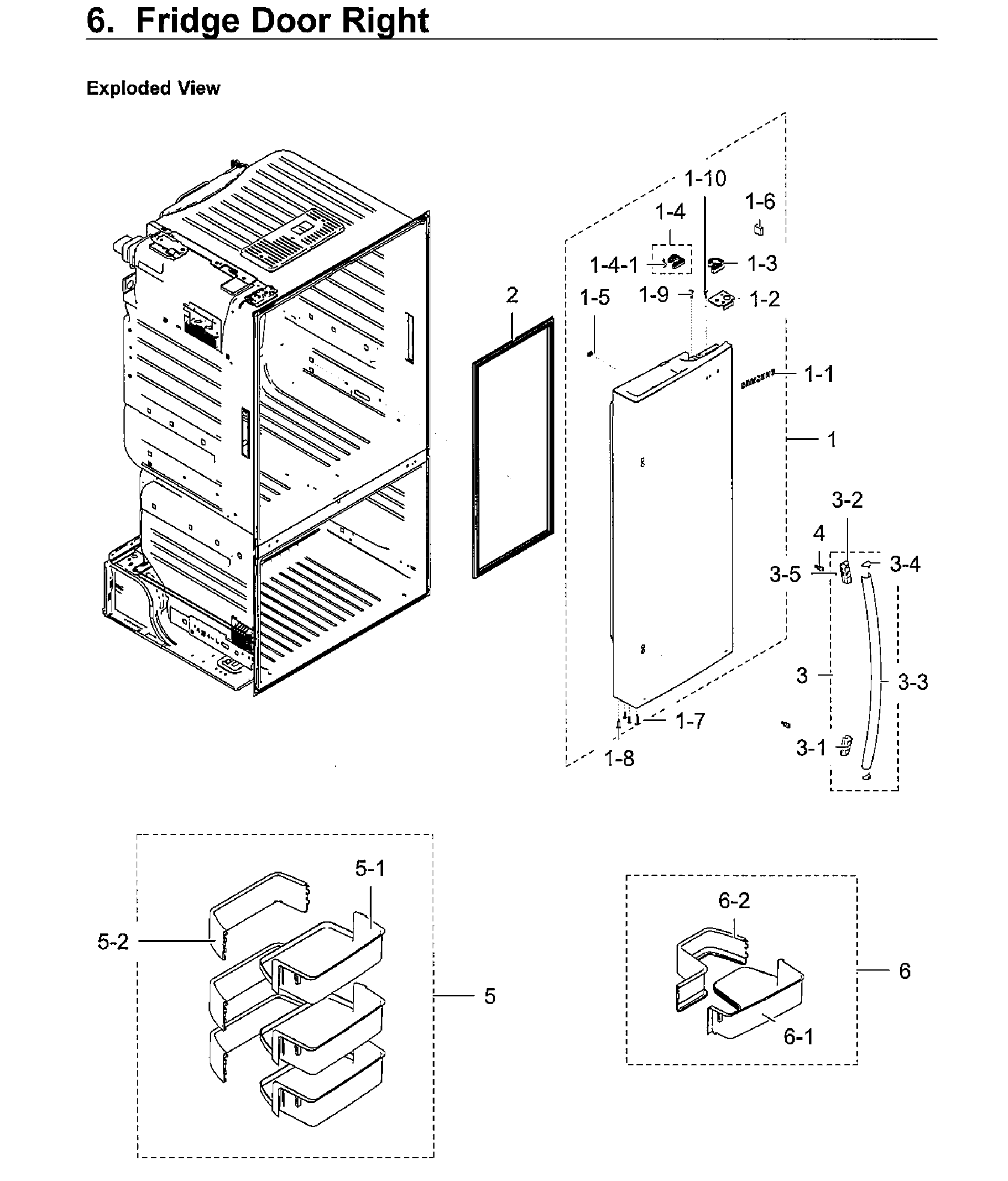 Fridge Right Door Diagram and Parts List for RF28HFEDBWW AA-0009 Samsung Refrigerator