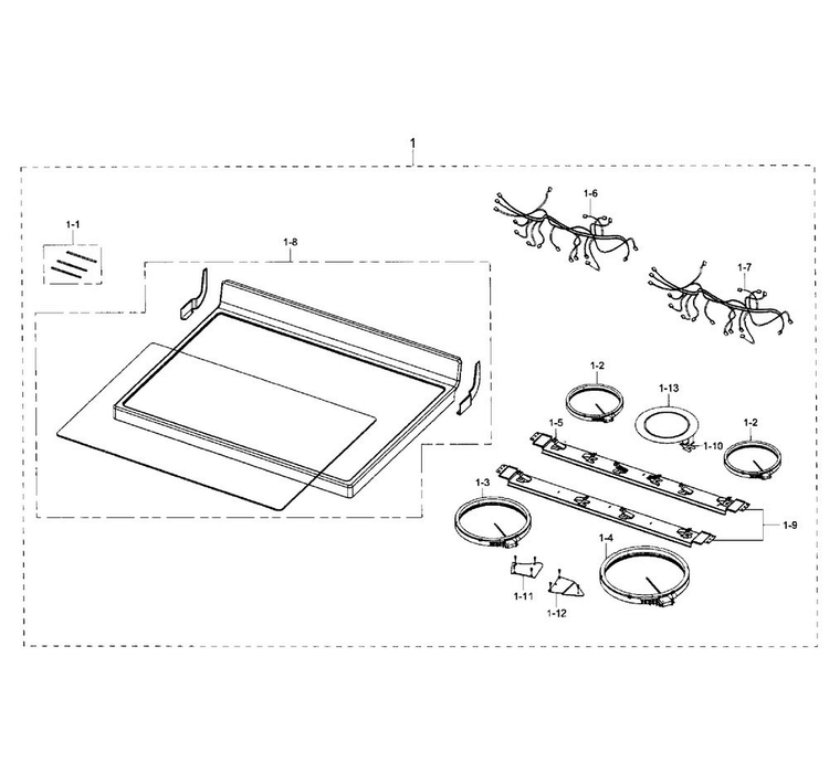 Cook Top Section Diagram and Parts List for NE59J3420SS AA-0003 Samsung Range