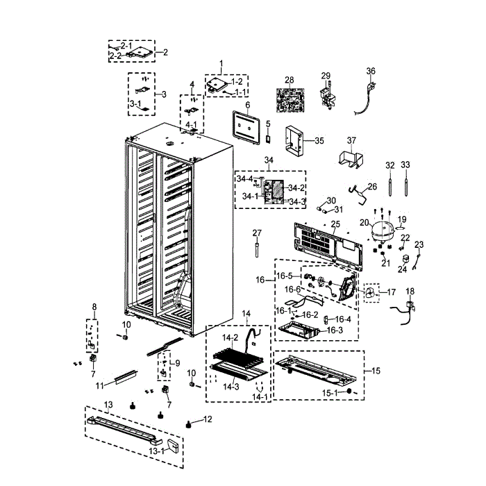 Cabinet Diagram and Parts List for RSG257AARS XAA-00 Samsung Refrigerator