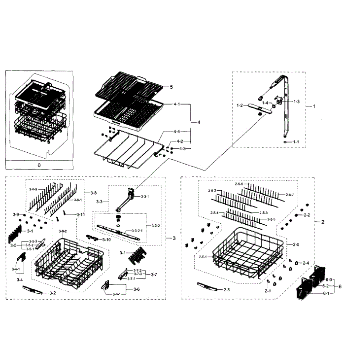 Baskets Diagram and Parts List for DW80H9970US AA-01 Samsung Dishwasher
