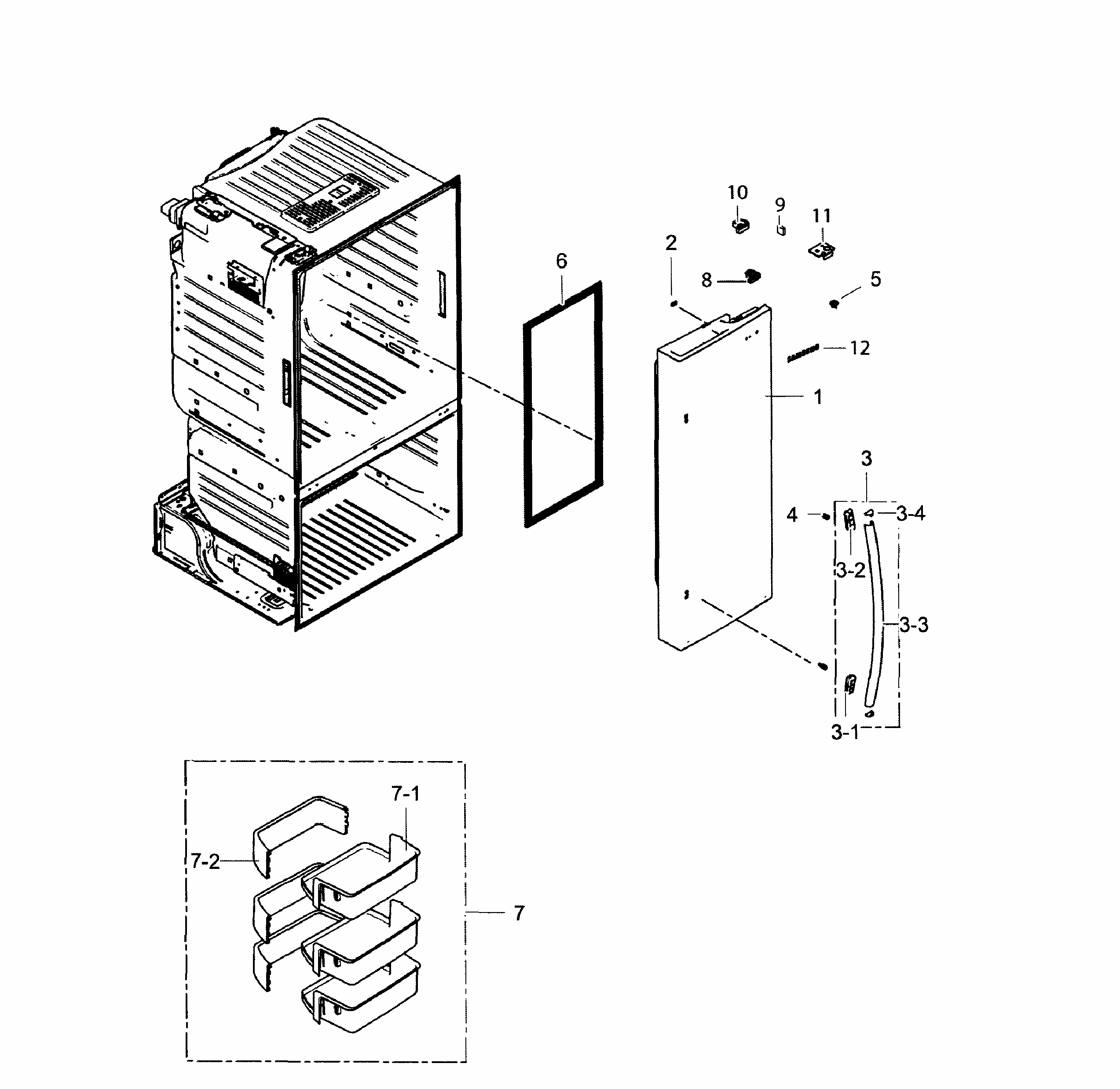 Right Door Diagram and Parts List for RF221NCTABC AA-0001 Samsung Refrigerator