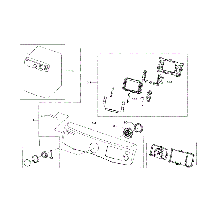 Control Panel Diagram and Parts List for DV511AEW XAA-02 Samsung Dryer
