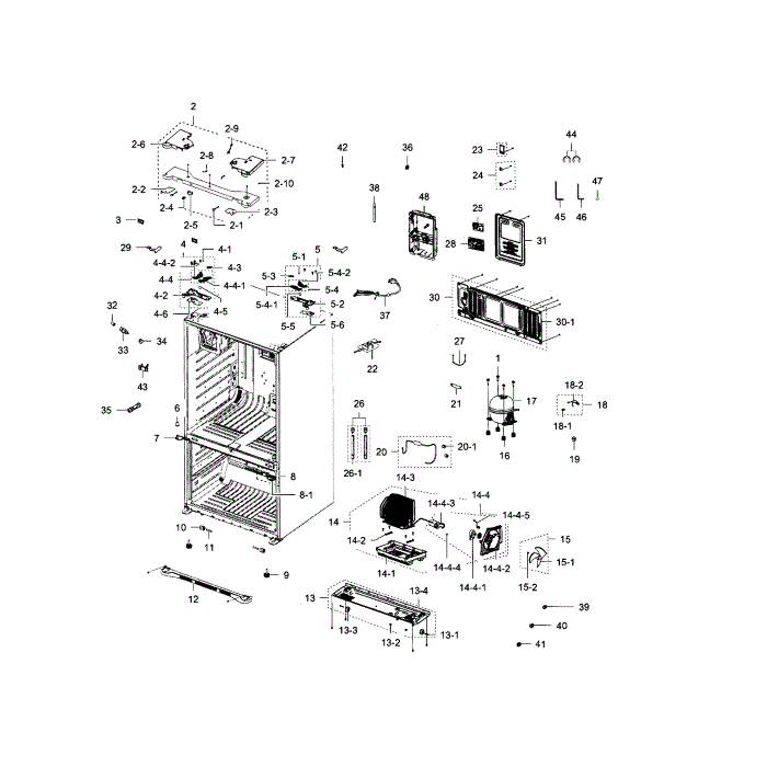 Cabinet Diagram and Parts List for RFG297HDWP XAA-04 Samsung Refrigerator
