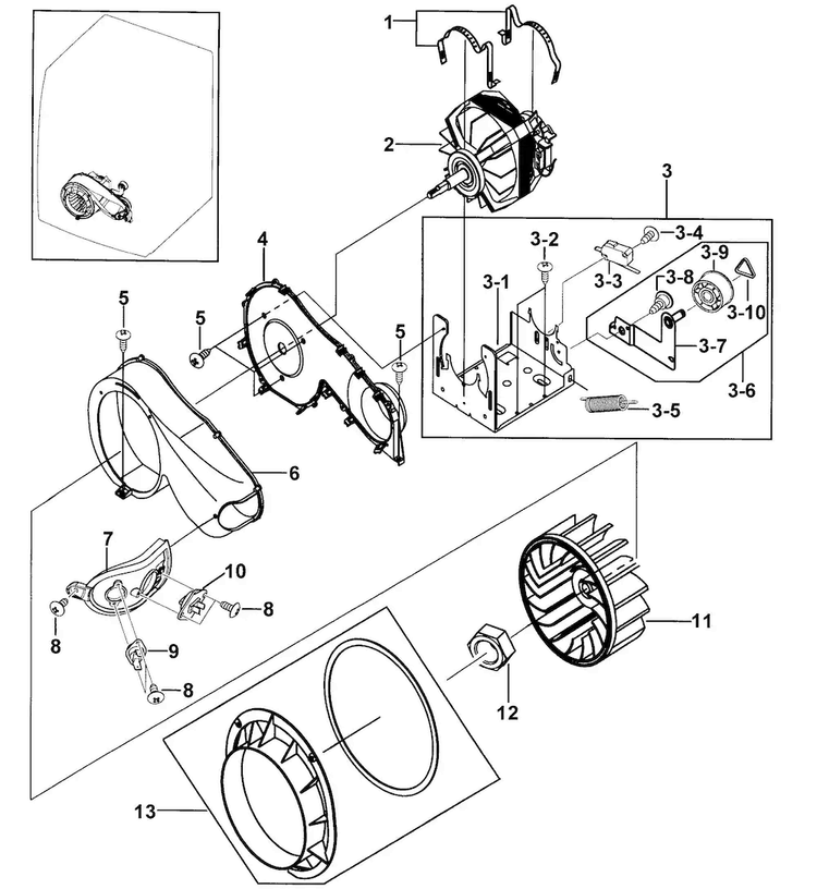 Motor Assy Diagram and Parts List for DV337AEG XAA-0000 Samsung Dryer