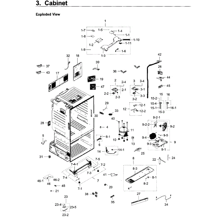 Cabinet Diagram and Parts List for RF23HTEDBSR AA-09 Samsung Refrigerator