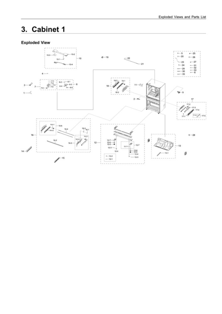 Cabinet 1 Diagram and Parts List for RF22R7551SR AA-00 Samsung Refrigerator