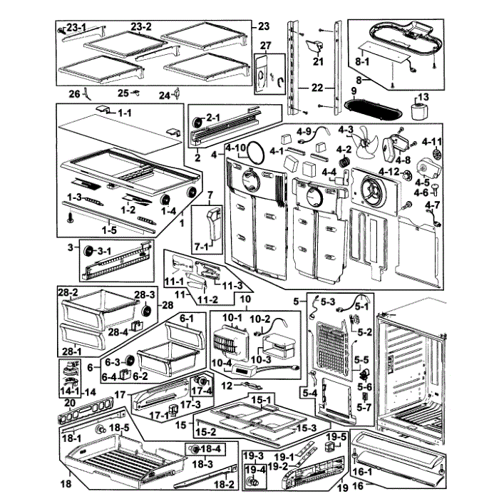 Refrigerator Diagram and Parts List for RF266AEPN XAA-0001 Samsung Refrigerator