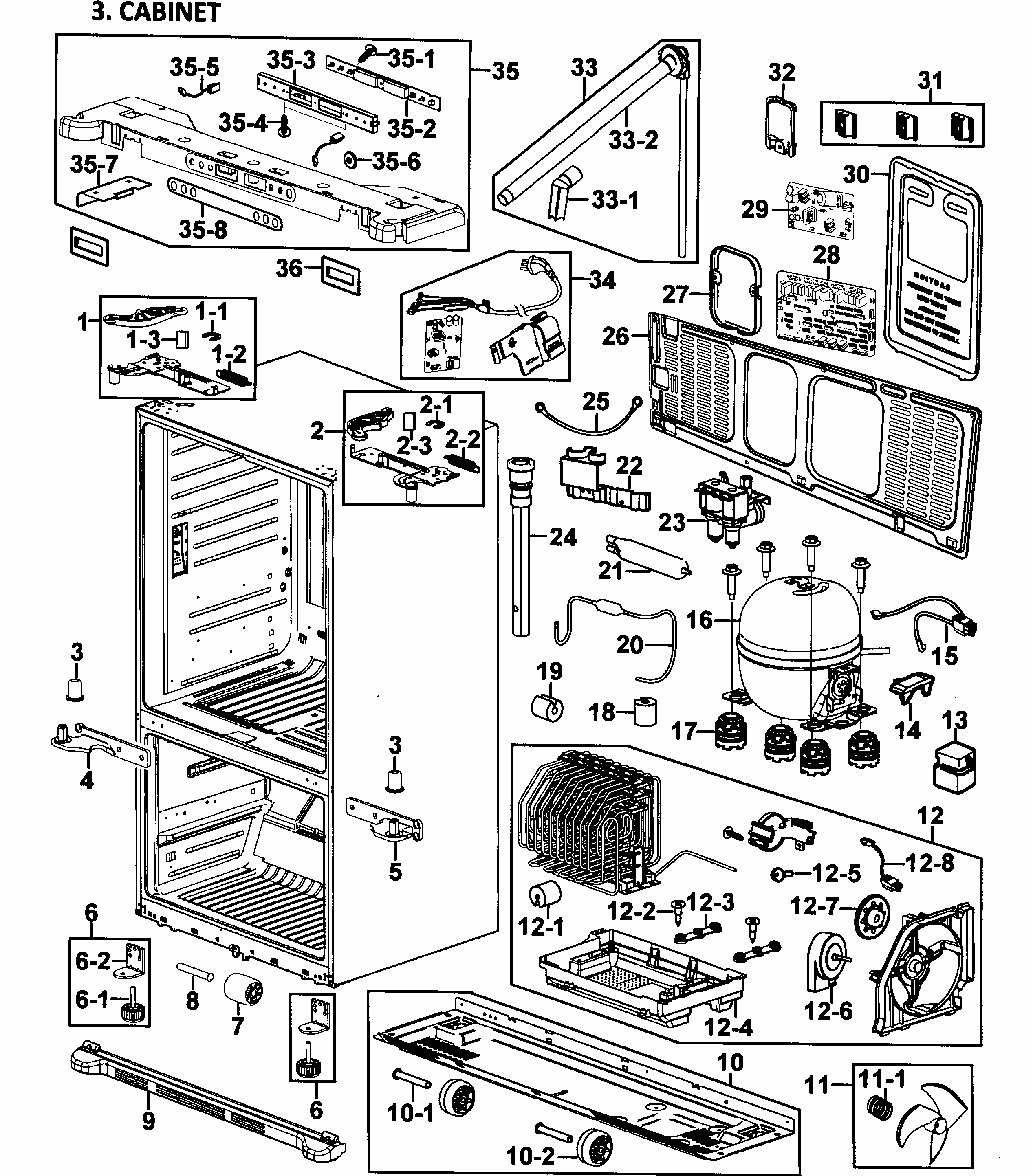 Cabinet Diagram and Parts List for RF266ADWP XAA-0000 Samsung Refrigerator