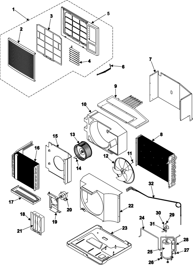 Chassis Assembly Diagram and Parts List for AW1400A XAA Samsung Air Conditioner