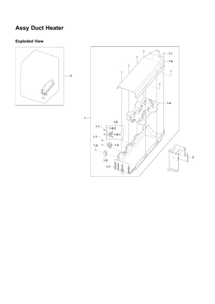 Heater Duct Assembly Diagram and Parts List for DV350AEP XAA-01 Samsung Dryer
