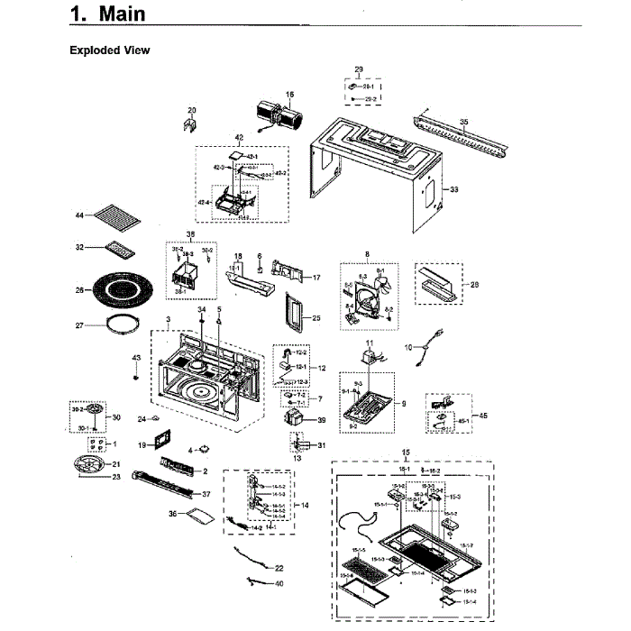 Cabinet Diagram and Parts List for ME21H706MQB AA-01 Samsung Microwave Oven Combo