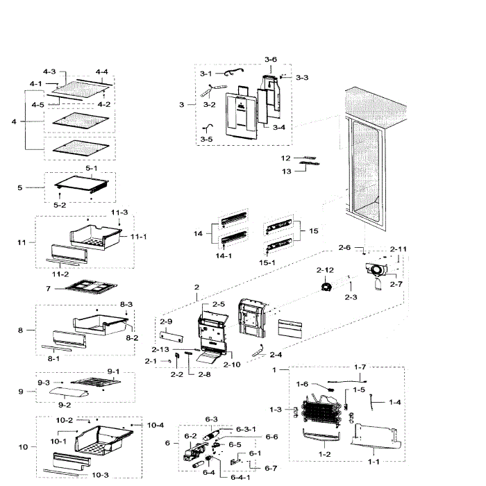 Fridge Diagram and Parts List for RH30H9500SR AA-01 Samsung Refrigerator