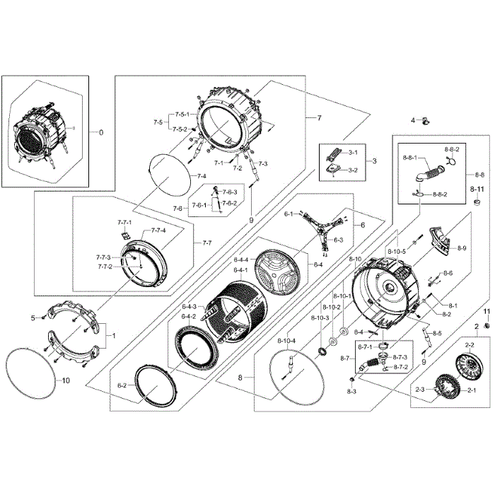 Tub And Drum Diagram and Parts List for WF395BTPASU A2-00 Samsung Washer