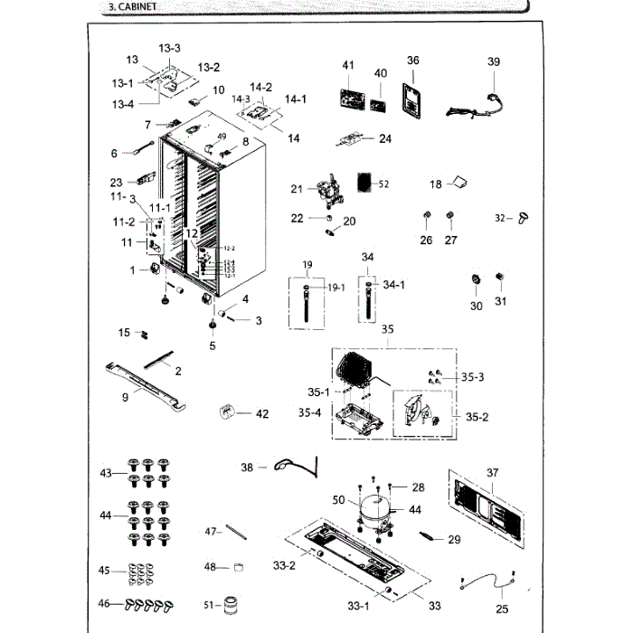 Cabinet Diagram and Parts List for RH25H5611SR AA-02 Samsung Refrigerator