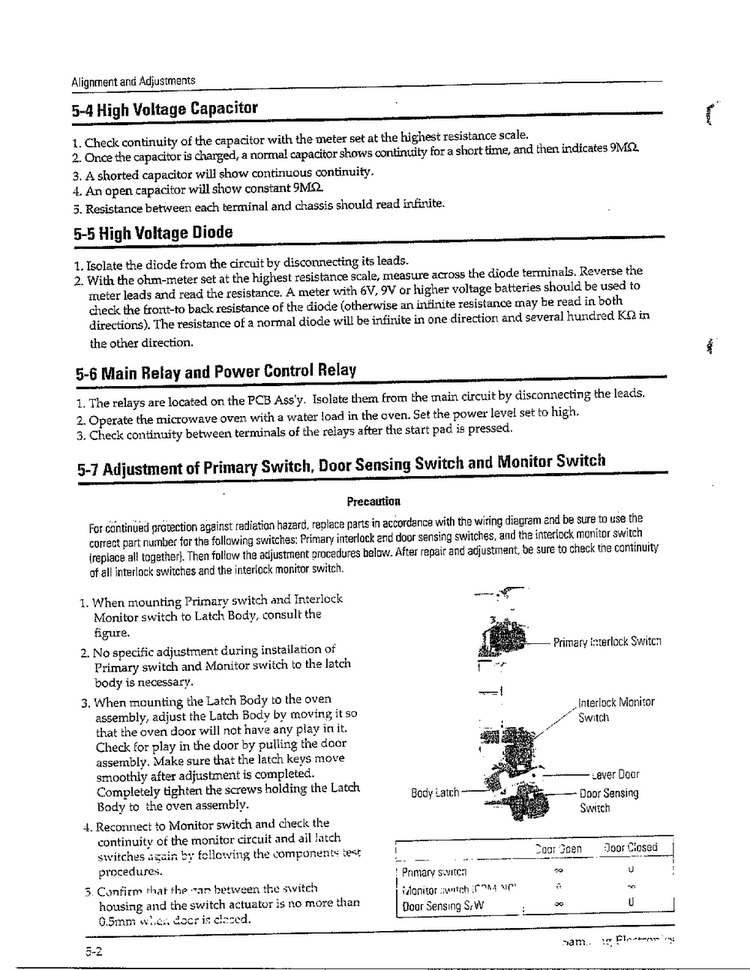 Alignments And Adjustments Diagram and Parts List for MW6580W XAA Samsung Microwave