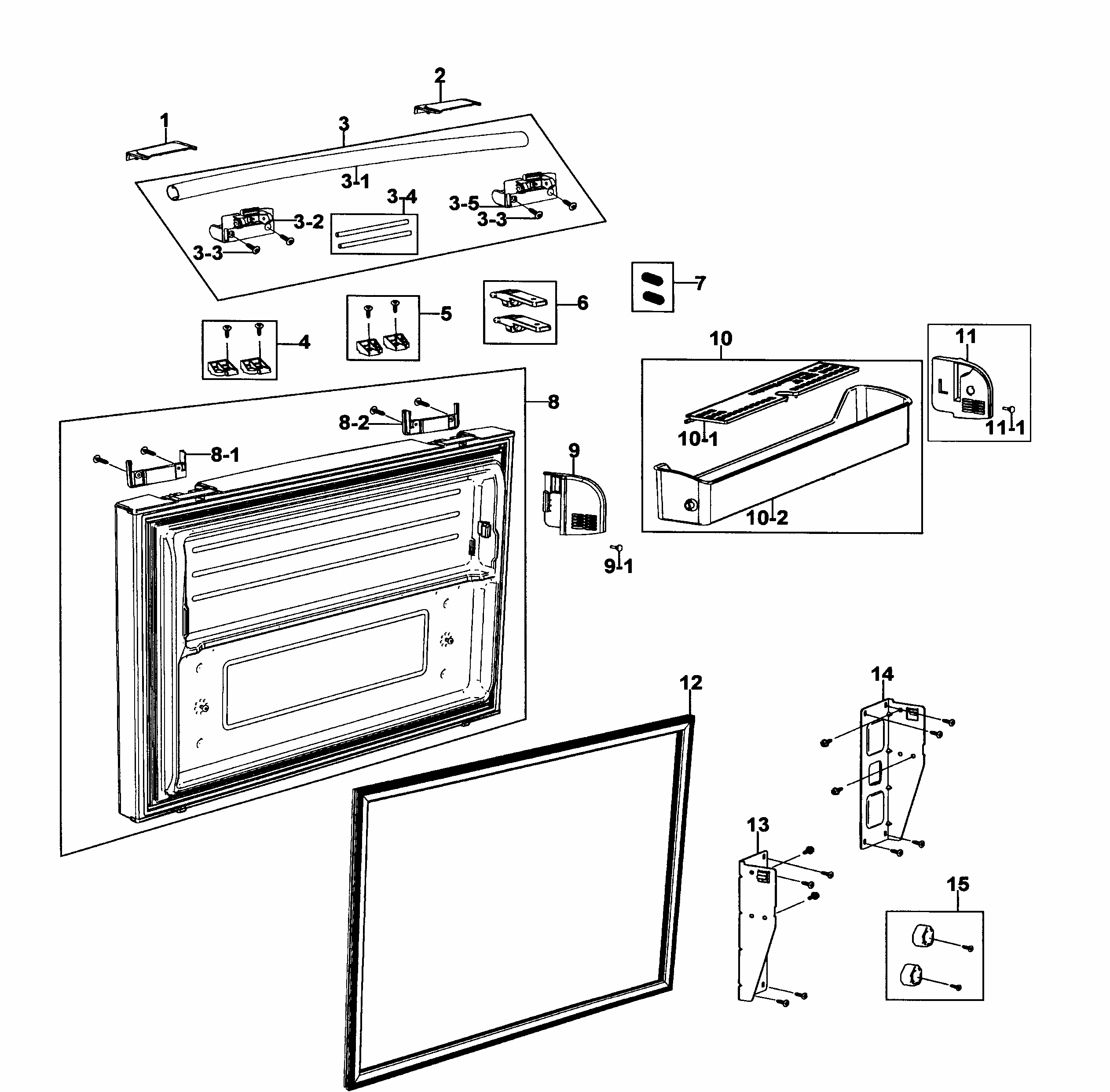 Freezer Door Diagram and Parts List for RF266ACWP XAA-0000 Samsung Refrigerator