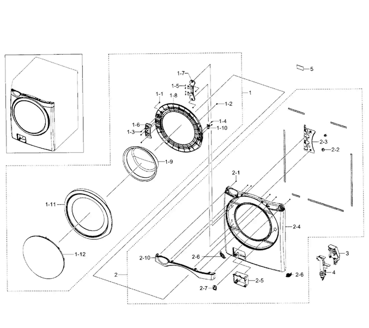 Front Section Diagram and Parts List for WF520ABP XAA-0001 Samsung Washer