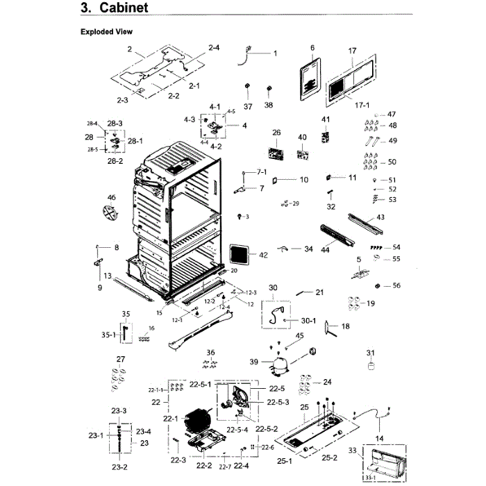 Cabinet Diagram and Parts List for RF25HMEDBSG AA-00 Samsung Refrigerator