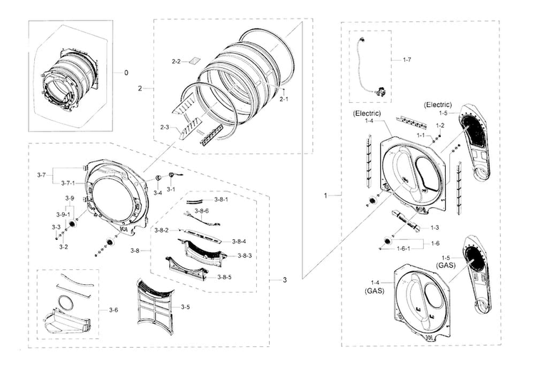 Drum Diagram and Parts List for DV42H5600GP A3-0000 Samsung Dryer