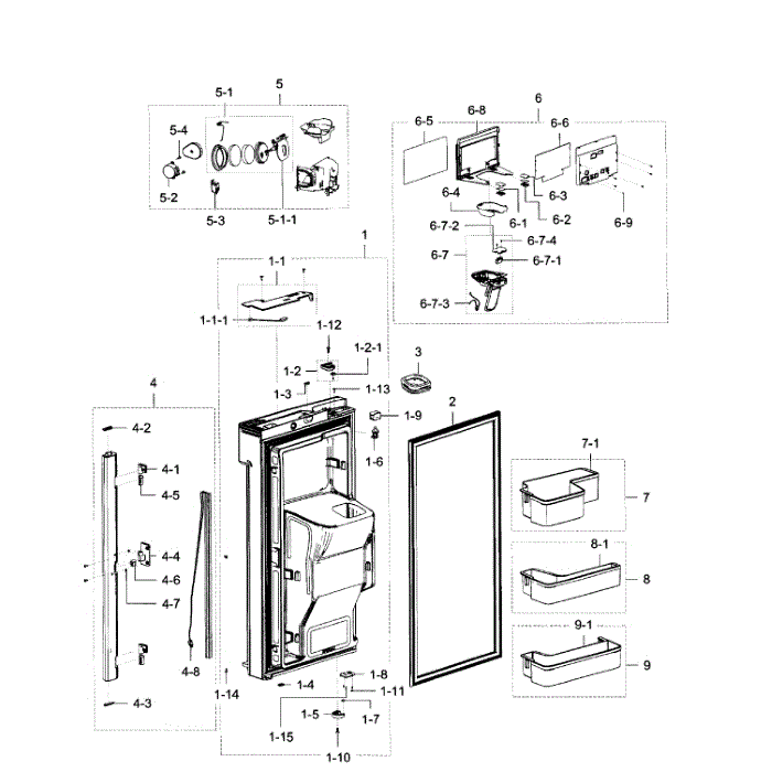 Fridge Door L Diagram and Parts List for RF28K9380SG AA-00 Samsung Refrigerator