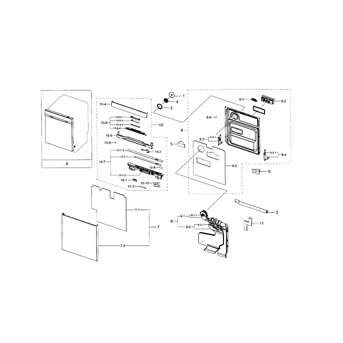 Door Diagram and Parts List for DW80J9945US AA-00 Samsung Dishwasher