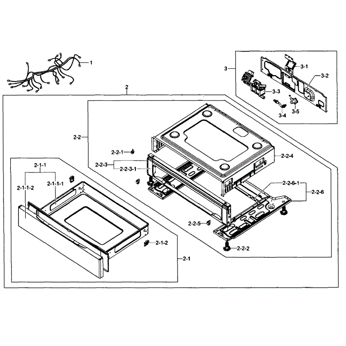 Drawer Assembly Diagram and Parts List for FX510BGS XAA-01 Samsung Range