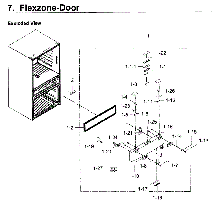 Flexzone Door Diagram and Parts List for RF22KREDBSG AA-00 Samsung Refrigerator
