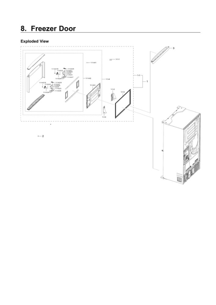 Freezer Door Parts Diagram and Parts List for RF22NPEDBSR AA-03 Samsung Refrigerator